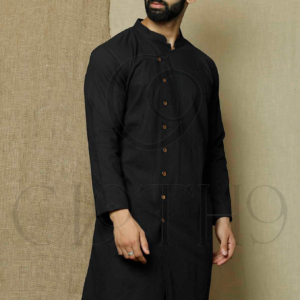 HOME Cloth9 Majestic Weave Cotton Kurta-Pyjama's black