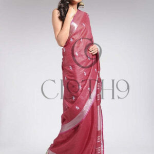 HOME Cloth9 Elegant Maroon Bhagalpuri Silk Saree – Handwoven Grace with Tassel Detail & Subtle Motif